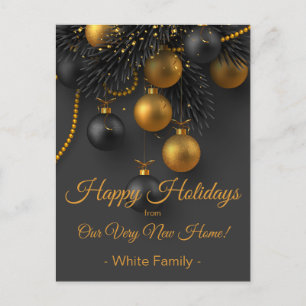 Carte Postale Noir et or Noël Nous avons déménagé Nouvelle maiso