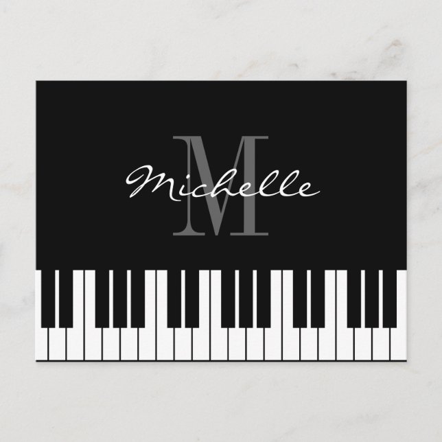 Carte Postale Noir et white piano keys monogrammes cards (Devant)