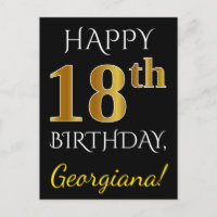 Noir, Faux Or 18ème anniversaire + Nom personnalis