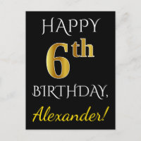 Noir, Faux Or 6ème Anniversaire + Nom Personnalisé