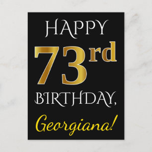Carte Postale Noir, Faux Or 73ème anniversaire + Nom personnalis
