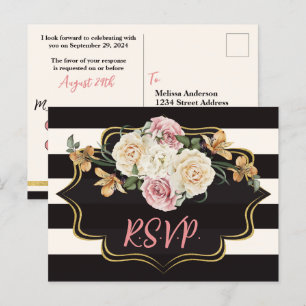 Carte Postale Noir Gras, Rayures d'Ivoire, Florales RSVP