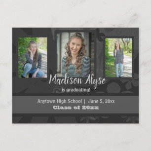 Carte Postale Noir / Gris Trois Photo Graduation Enregistrer la 
