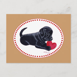 Carte Postale Noir Labrador Chiot et Coeur
