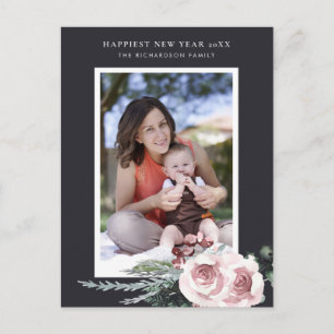 CARTE POSTALE NOIR ROSE ROSE ROSE ROSE HOLLY BERRY NOUVELLE ANNÉ