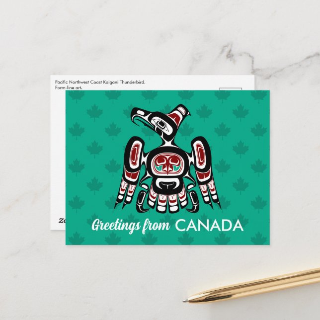 Carte Postale Noir rouge autochtone Kaigani Thunderbird (Devant/Arrière en situation)