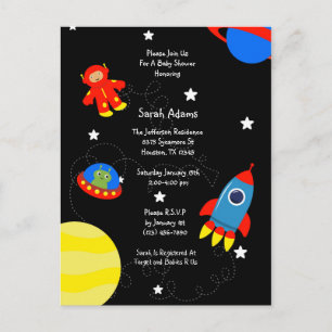 Carte postale noire de baby shower d'UFO d'espace