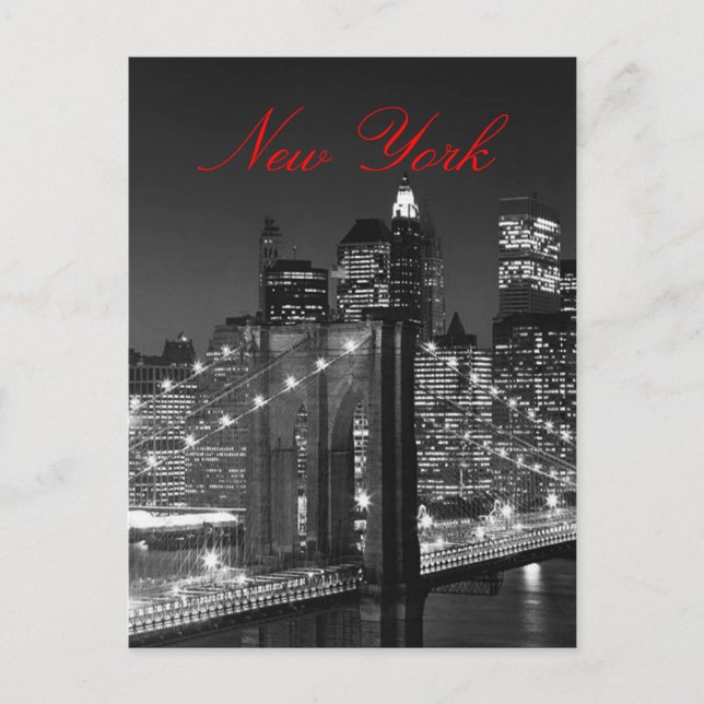 Carte postale noire et blanche New York Red Script (Devant)