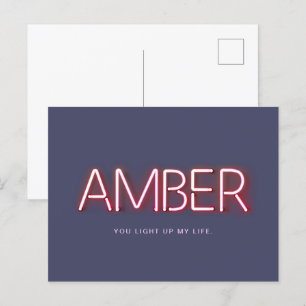 Carte Postale Nom de l'ambre dans lumière de néon brillant nouve