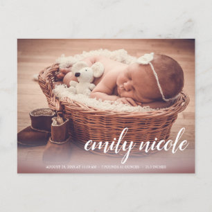Carte Postale Nom du script Baby Girl Photo Faire-part de naissa