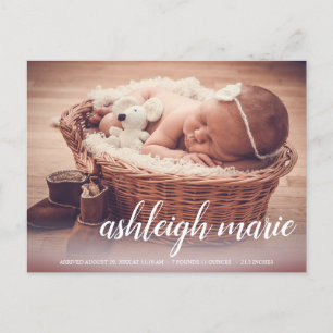 Carte Postale Nom du script Baby Girl Photo Faire-part de naissa