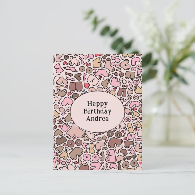 Carte Postale Nom humour neutre motif sein (Debout devant)