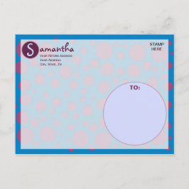 Carte Postale Nom Initial Bleu Violet Points de Lune Cercles 