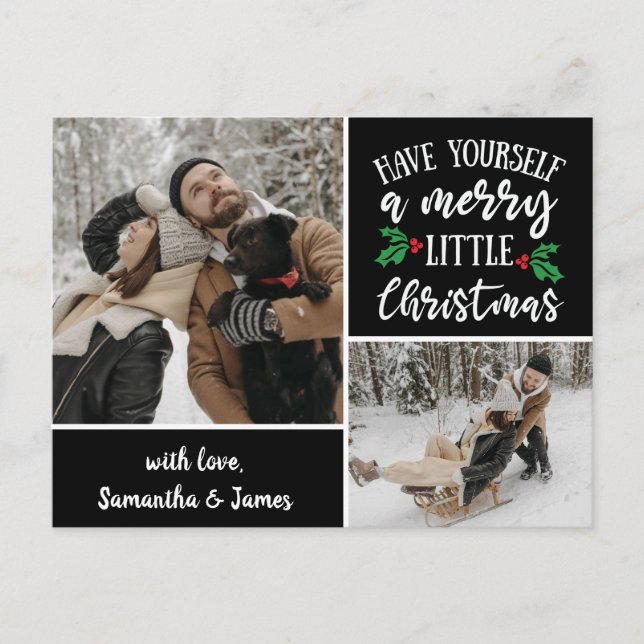 Carte Postale Nom personnalisé 2 Photo Collage Noël (Devant)