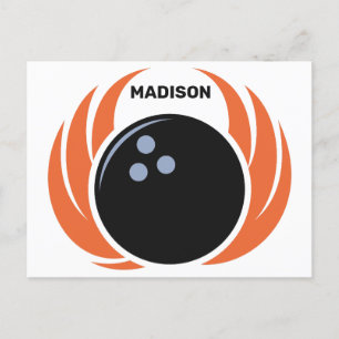 Carte Postale Nom personnalisé Boule de Bowling avec flamme