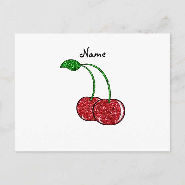 Carte Postale Nom personnalisé cerise parties scintillant rouge (Devant)