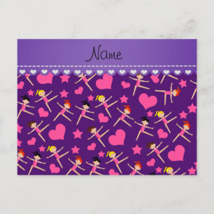 Carte Postale Nom personnalisé fille mauve gymnaste coeur étoile
