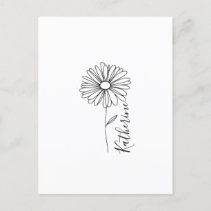 Carte Postale Nom personnalisé Fleur de naissance marguerite d'a