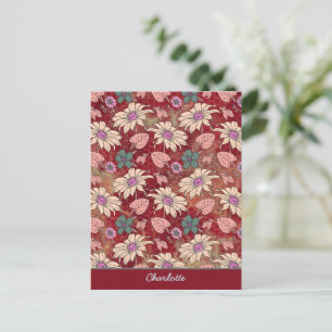 Carte Postale Nom personnalisé floral sans couture motif rouge