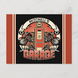 Carte Postale Nom personnalisé Garage moto moto pompe à gaz rétr