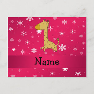Carte Postale Nom personnalisé girafe rose flocons de neige