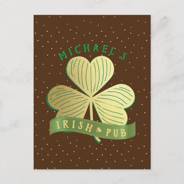 Carte Postale Nom personnalisé Gold Shamrock St Patrick's Day (Devant)