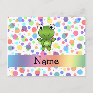 Carte Postale Nom personnalisé grenouille pois arc-en-ciel