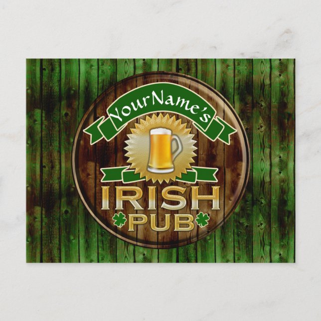 Carte Postale Nom personnalisé Irish Pub Signer la Saint Patrick (Devant)