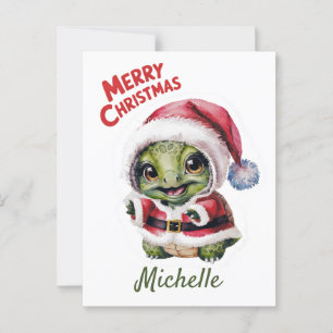 Carte Postale Nom personnalisé Joyeuse tortue de Noël à Père Noë