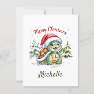 Carte Postale Nom personnalisé Joyeuse tortue de Noël à Père Noë
