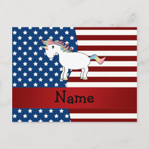Carte Postale Nom personnalisé licorne patriotique