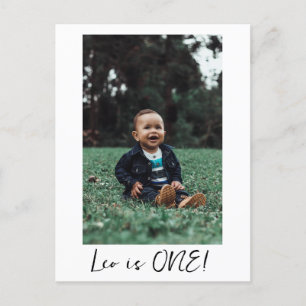 Carte Postale Nom personnalisé Minimal Leo 1er anniversaire Prem