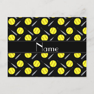 Carte Postale Nom personnalisé motif de softball noir