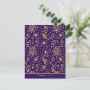 Carte Postale Nom personnalisé motif floral doré
