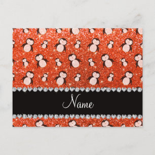 Carte Postale Nom personnalisé neon orange pingouins de parties