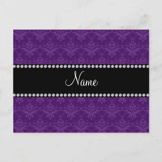 Carte Postale Nom personnalisé Purple damask (Devant)