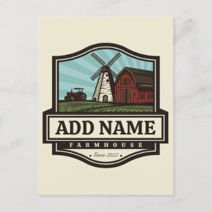 Carte Postale NOM personnalisé Rustic Farmhouse Vieux moulin à v