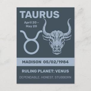 Carte Postale Nom personnalisé / Texte Zodiac Sign Taurus
