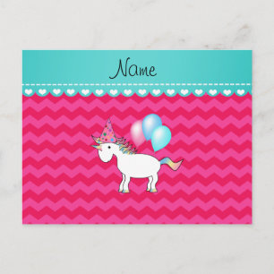 Carte Postale Nom personnalisé unicorne de l'anniversaire chevro