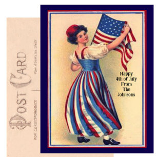Carte Postale Nom personnalisé Vintage 4 juillet drapeau patriot
