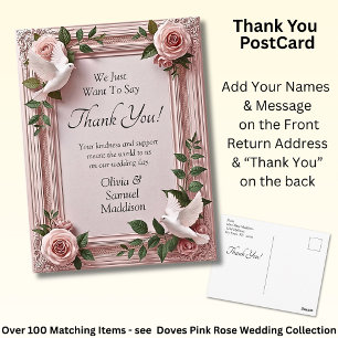 Carte Postale Noms & Message sur Roses Roses et Mariage Colombes