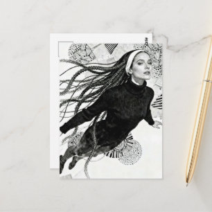 Carte Postale Nonne noire et blanche qui vole