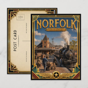 Carte Postale Norfolk Nebraska Art Déco vintage de l'âge d'or
