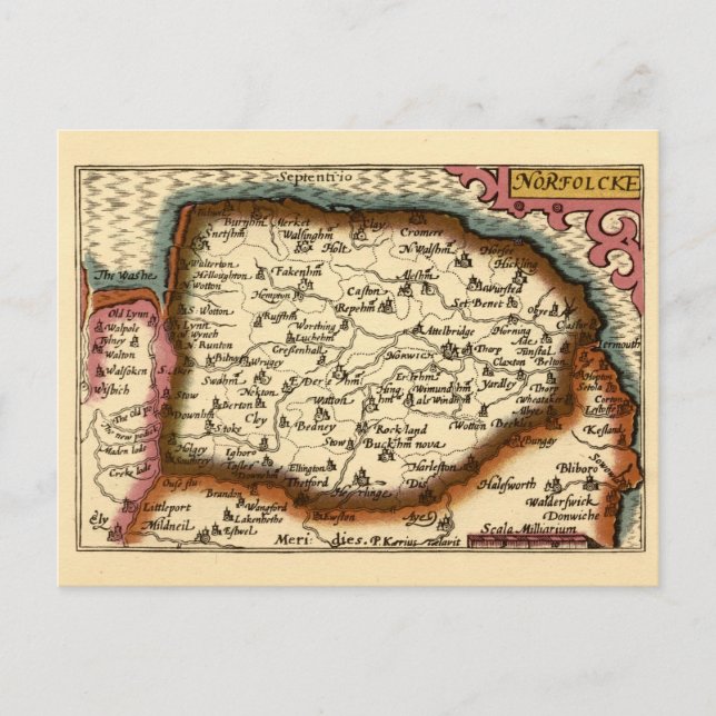 Carte Postale Norfolk "Norfolcke" Comté Angleterre Ancien Atlas  (Devant)