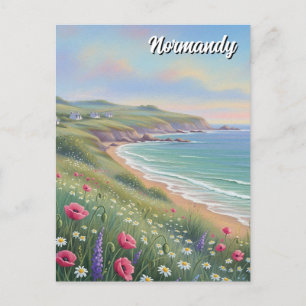 Carte Postale Normandie France Étretat Cliffs Fleurs sauvages