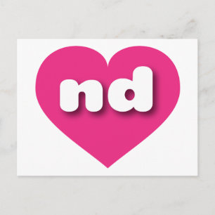 Carte Postale North Dakota coeur rose chaud - J'aime et