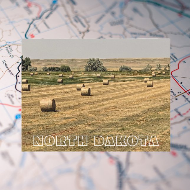 Carte Postale North Dakota Fields of Hay Bales Travel (In Situ Map)