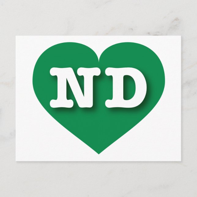 Carte Postale North Dakota Green Heart - J'aime ND (Devant)