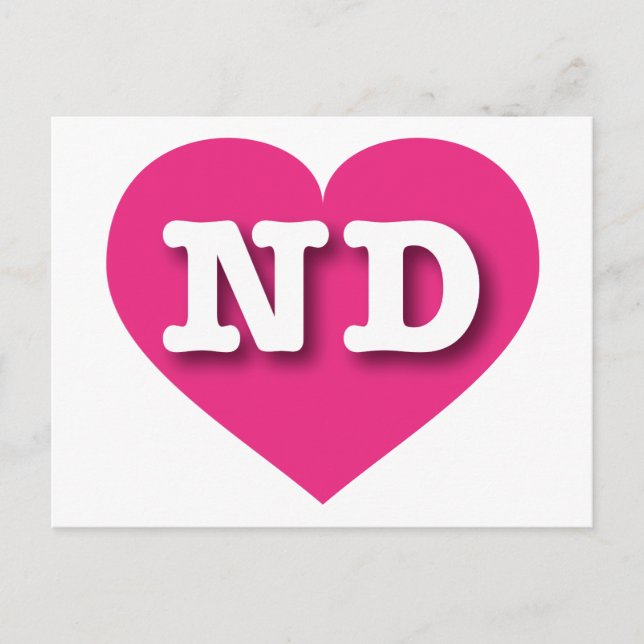 Carte Postale North Dakota Hot Pink Heart - J'aime ND (Devant)