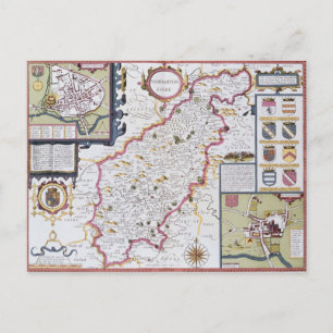 Carte Postale Northamtonshire, gravée par Jodocus Hondius